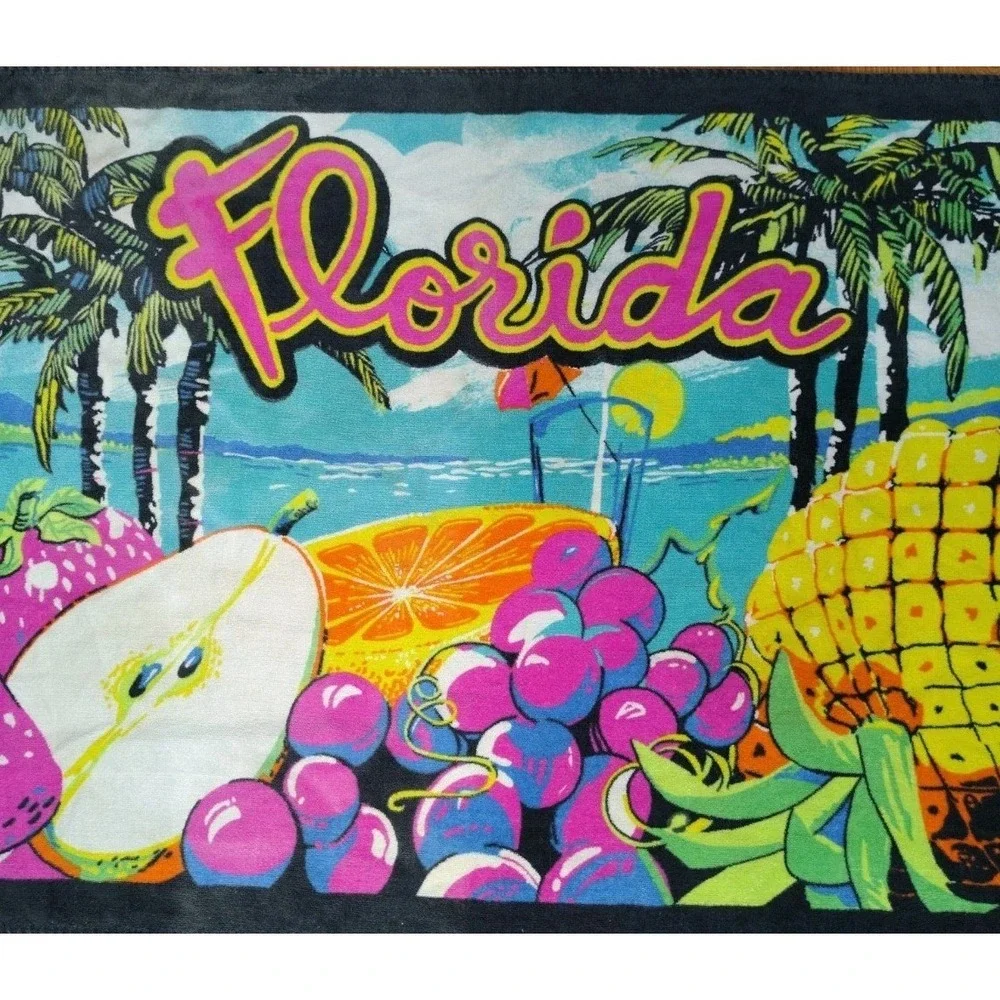 Vintage Florida Beach Towel Home Fashion Cotton Tropical Fruit Neon Souvenir